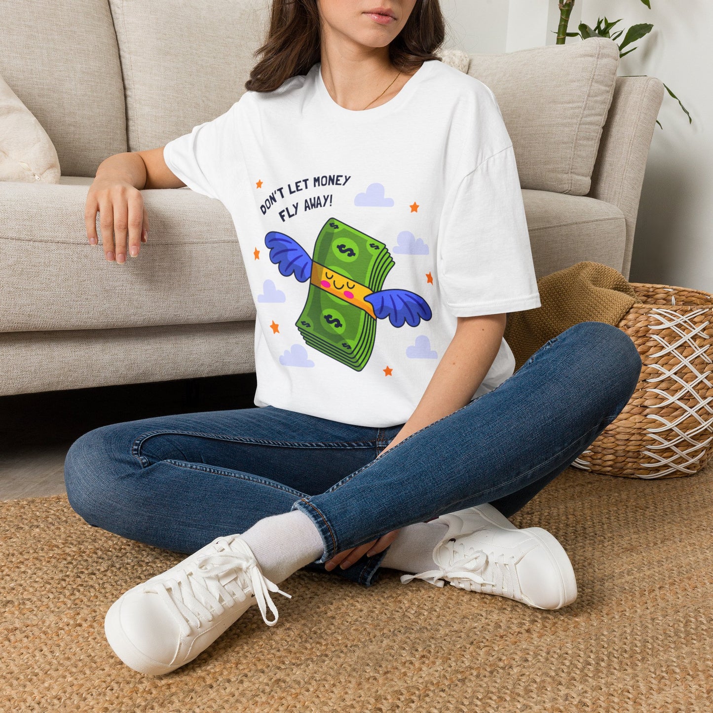 Don't Let Money Fly Away T-Shirt — Cute Flying Cash Graphic Tee