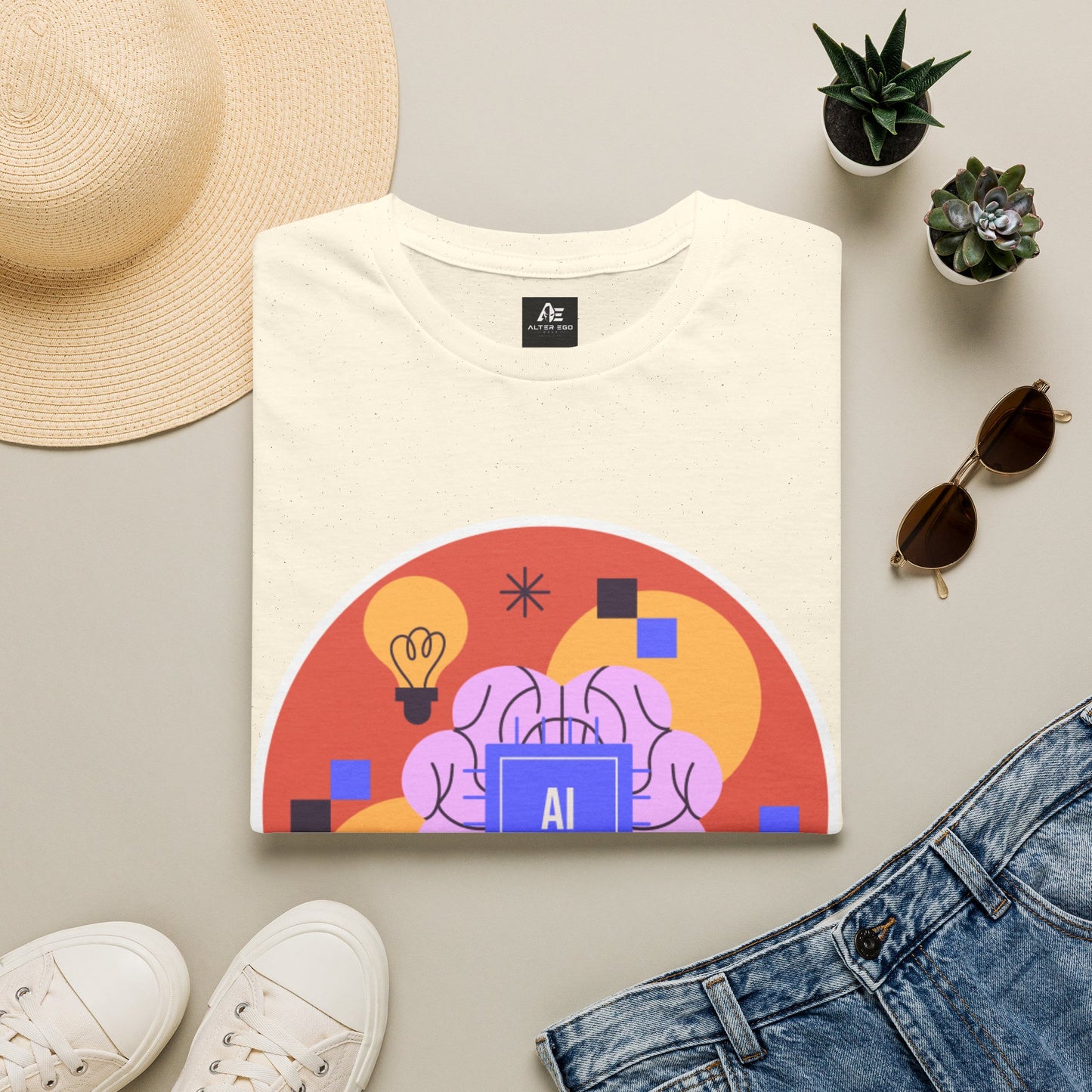 AI Brain Graphic T-Shirt — Techy Innovation Tee with Lightbulb Design