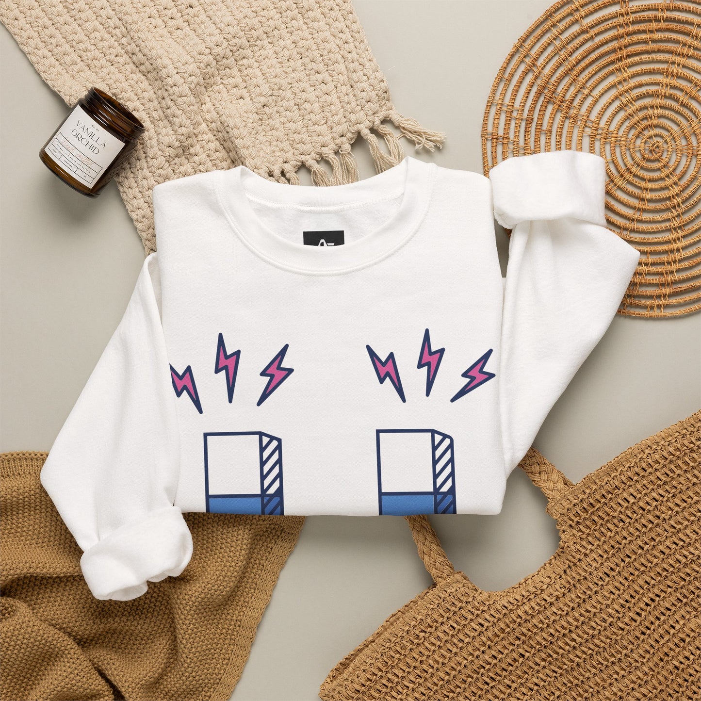 Crewneck Sweatshirt — Blue 'Attracted to You' Magnet Graphic Crewneck