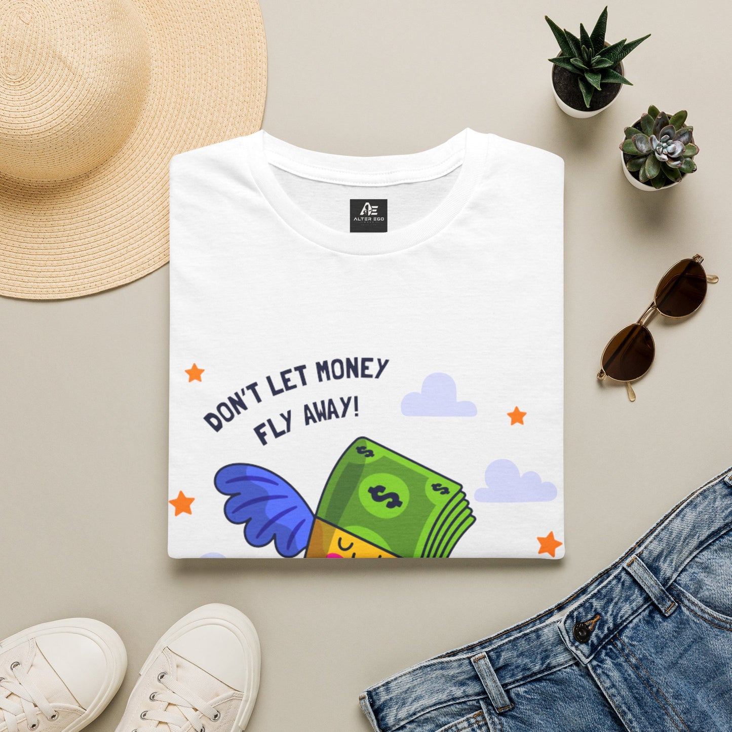 Don't Let Money Fly Away T-Shirt — Cute Flying Cash Graphic Tee