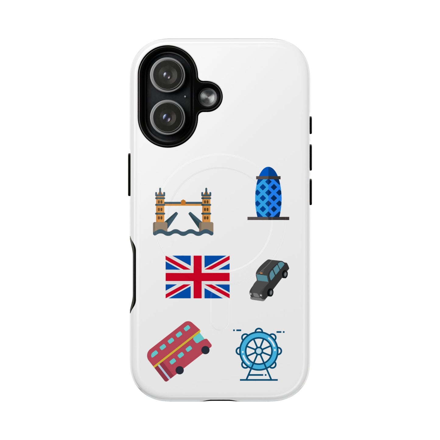 London Icons Tough Magnetic Phone Case — Union Jack, Tower Bridge & Double-Decker Design
