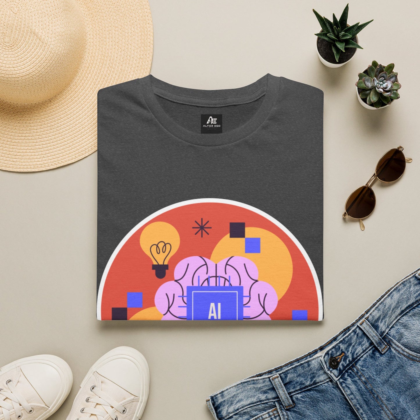 AI Brain Graphic T-Shirt — Techy Innovation Tee with Lightbulb Design