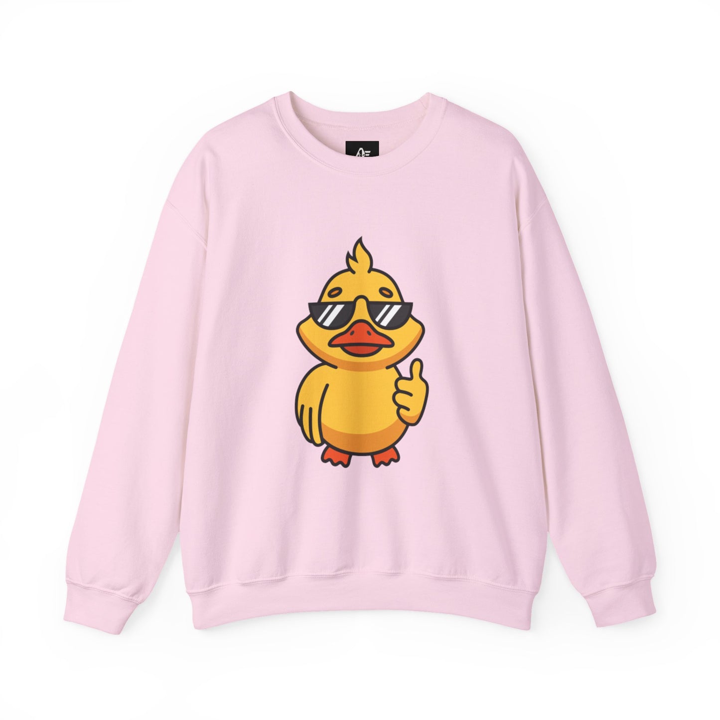 Crewneck Sweatshirt — Cool Sunglasses Duck Graphic, Cute Thumbs-Up Cartoon Pullover