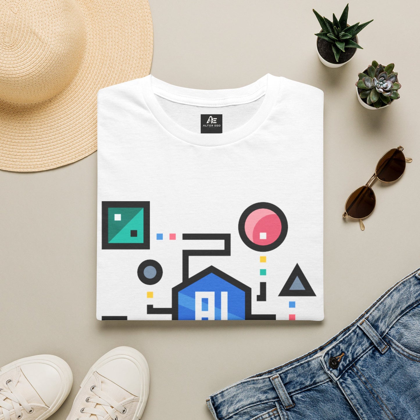 AI Circuit Graphic T-Shirt — Colorful Geometric Tech Design