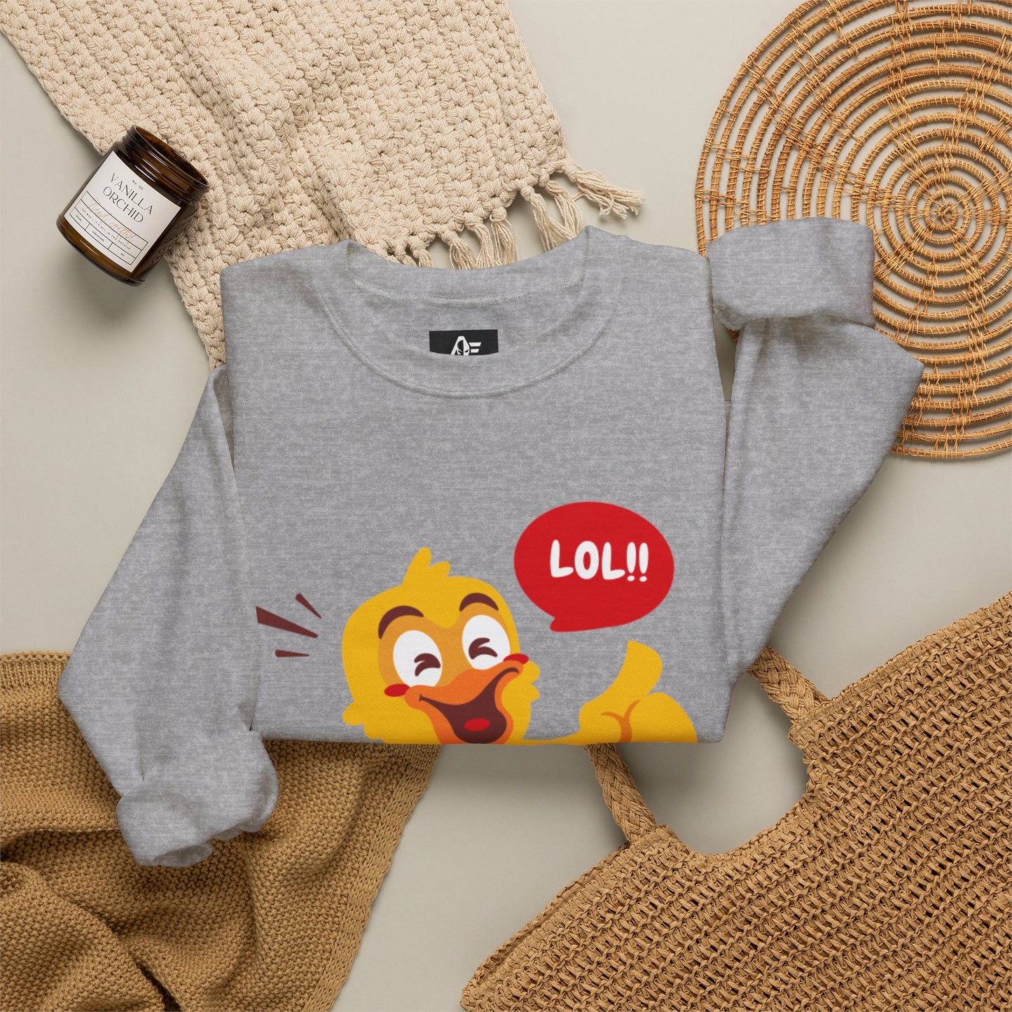Crewneck Unisex Sweatshirt — Cute Laughing Chick Design ("LOL")