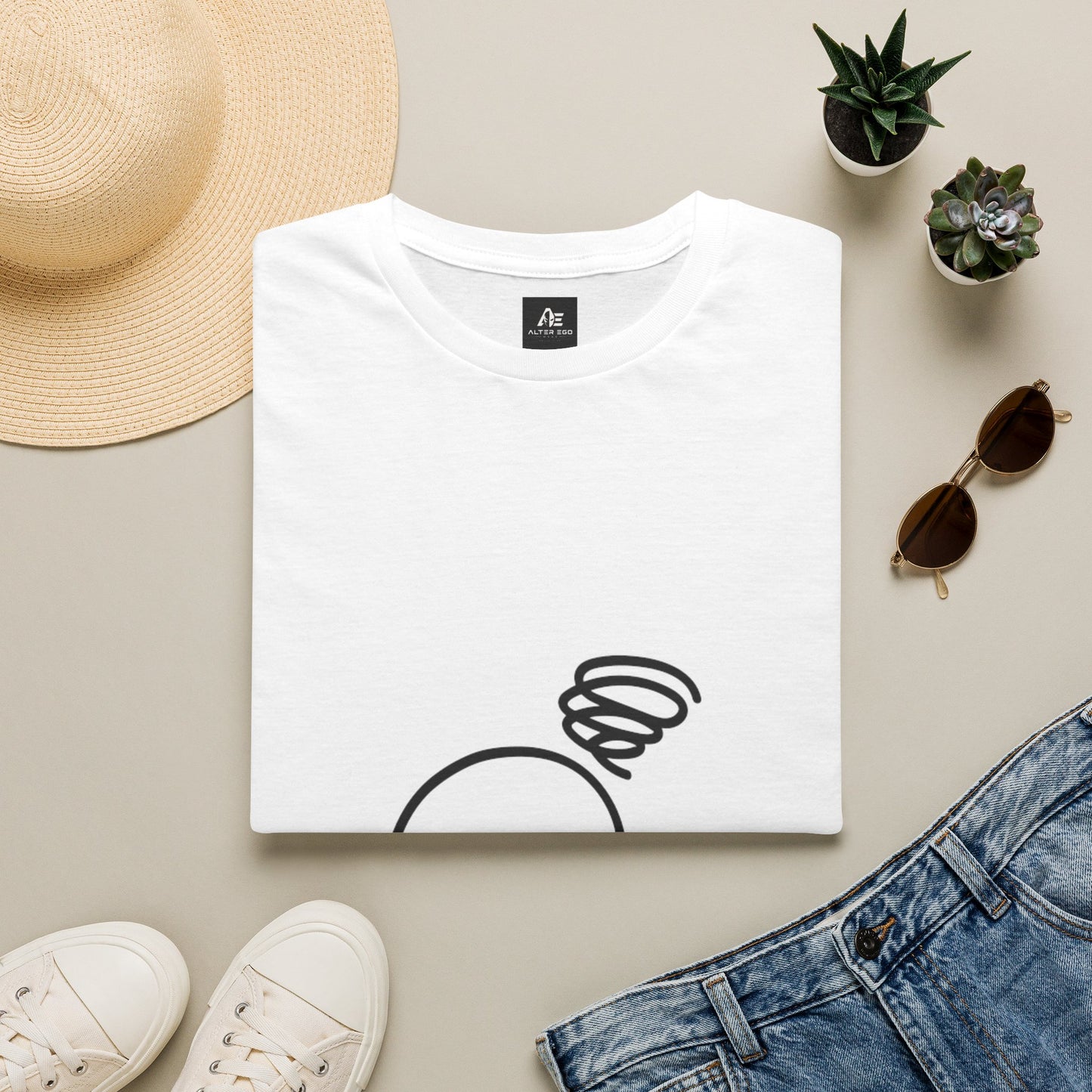 T-Shirt — Minimal 'Overthinking at Laptop' Cute Line Art Tee