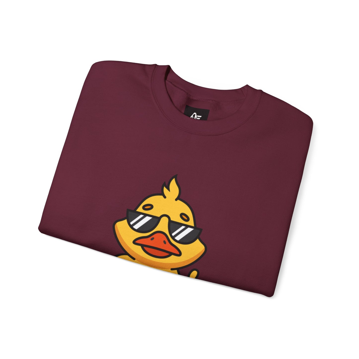 Crewneck Sweatshirt — Cool Sunglasses Duck Graphic, Cute Thumbs-Up Cartoon Pullover