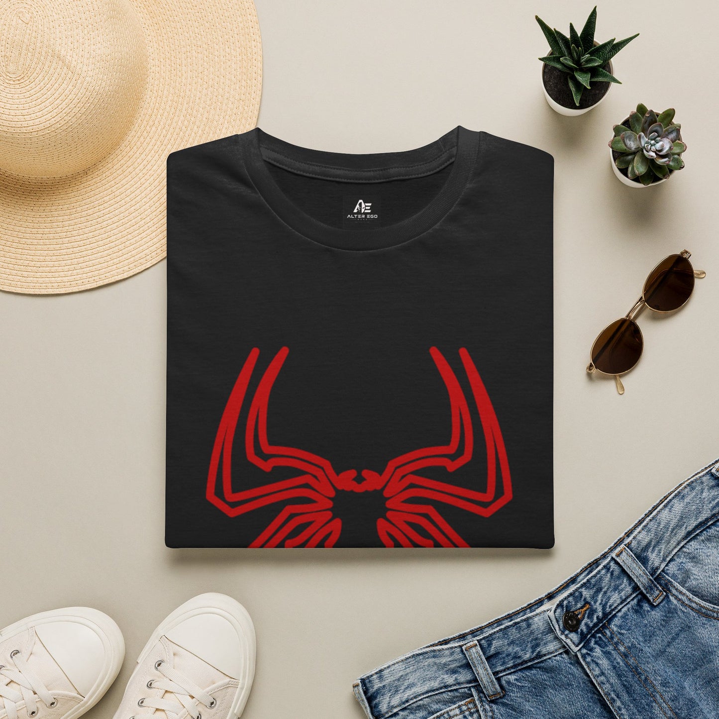 Spider Emblem T-Shirt — Red Minimal Spider Logo Tee