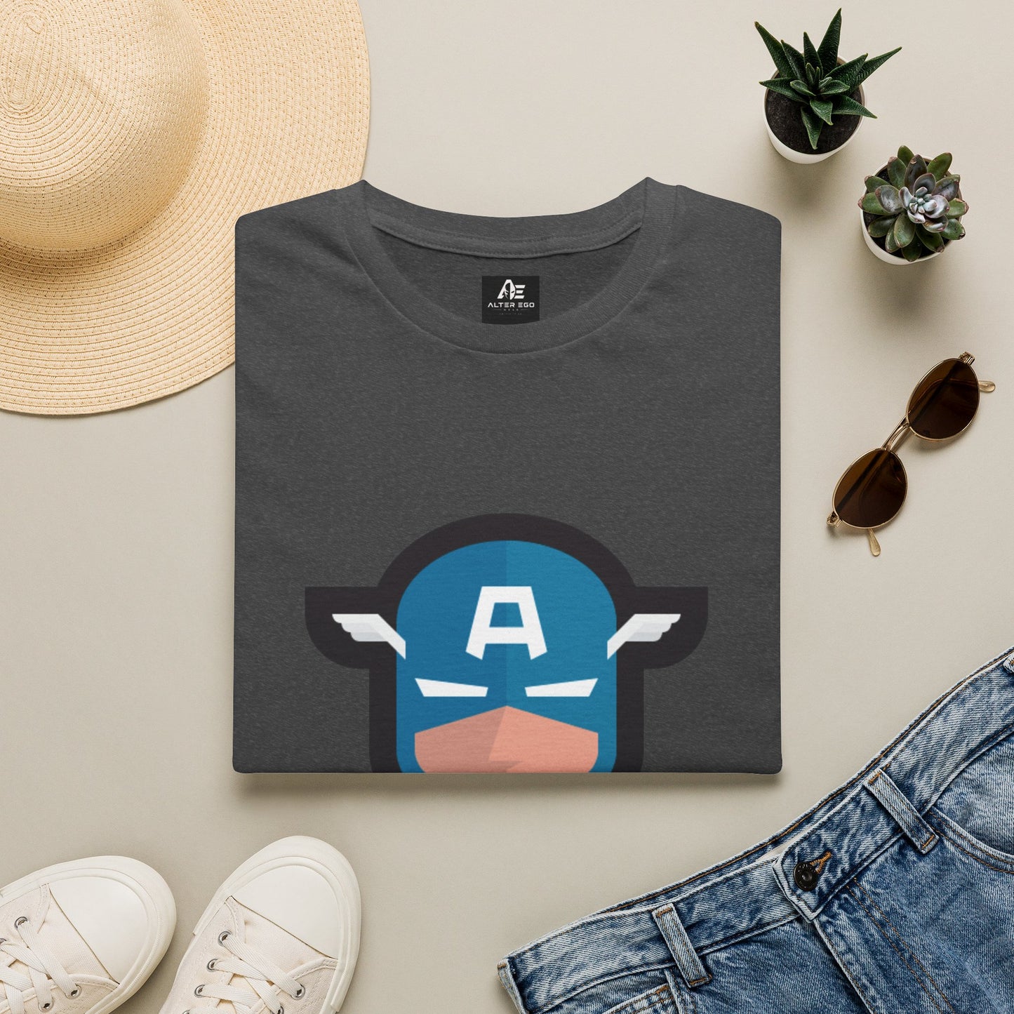 Captain Mask Graphic T-Shirt — Retro Patriotic Superhero Tee