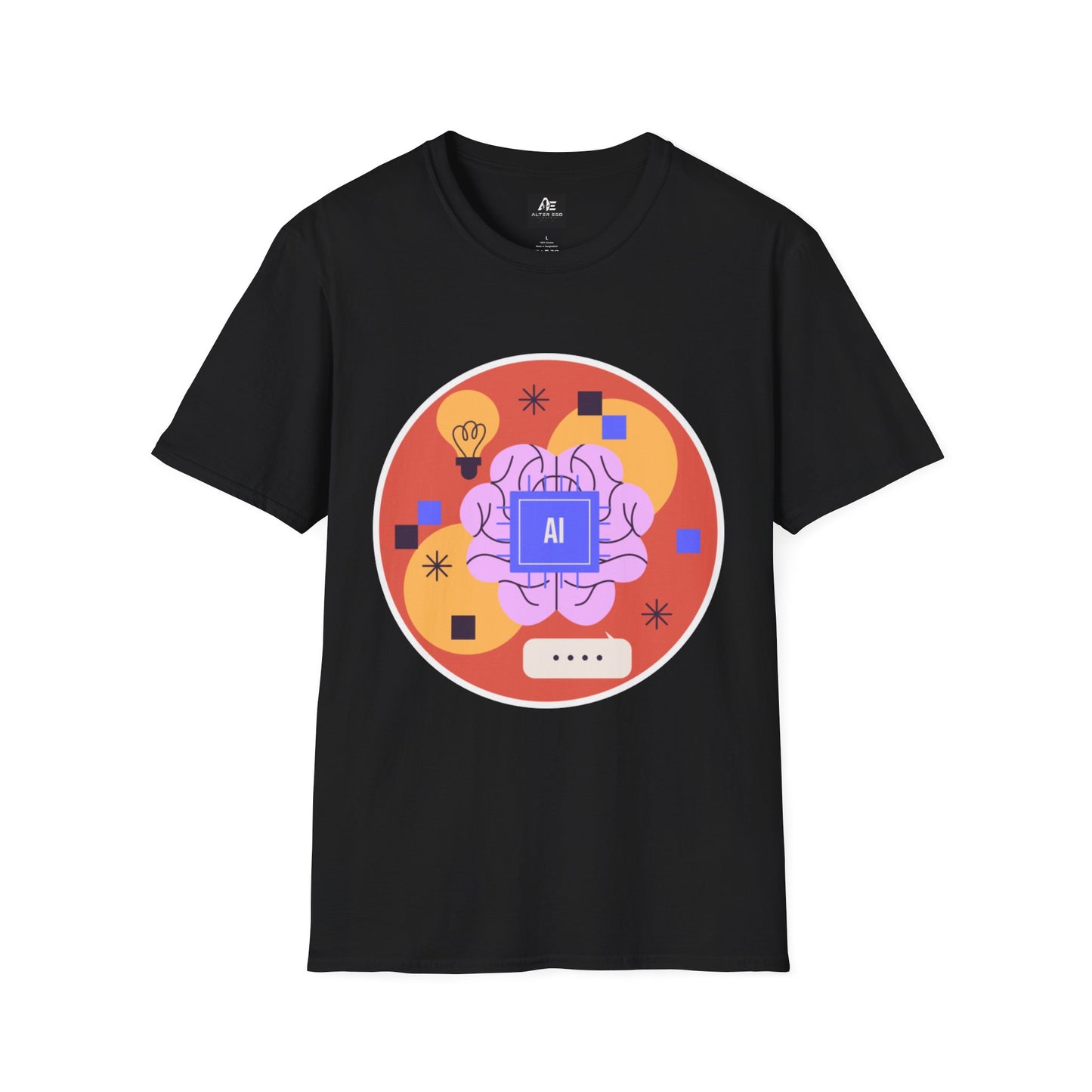 AI Brain Graphic T-Shirt — Techy Innovation Tee with Lightbulb Design