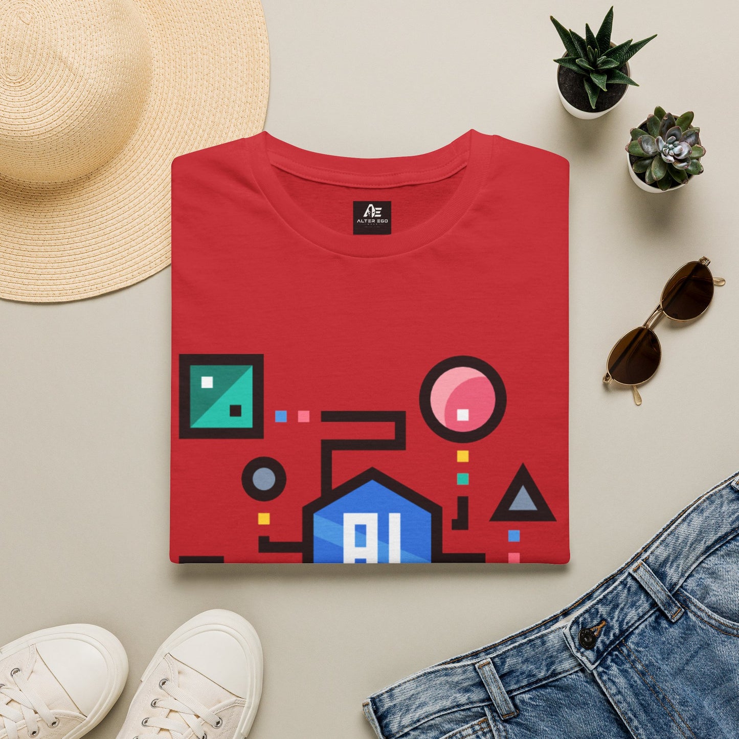 AI Circuit Graphic T-Shirt — Colorful Geometric Tech Design