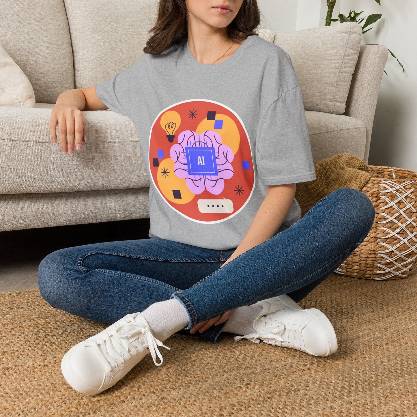 AI Brain Graphic T-Shirt — Techy Innovation Tee with Lightbulb Design