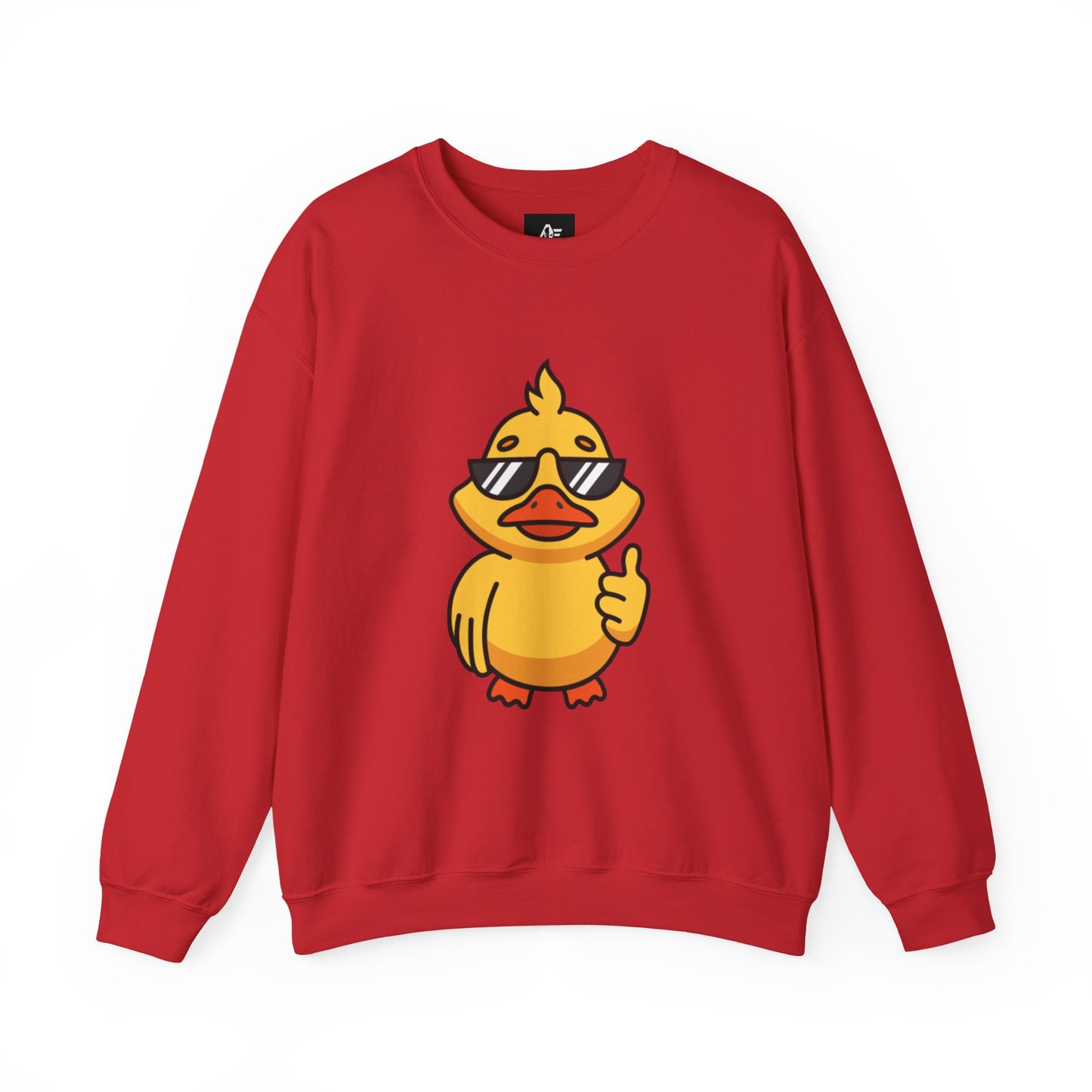 Crewneck Sweatshirt — Cool Sunglasses Duck Graphic, Cute Thumbs-Up Cartoon Pullover