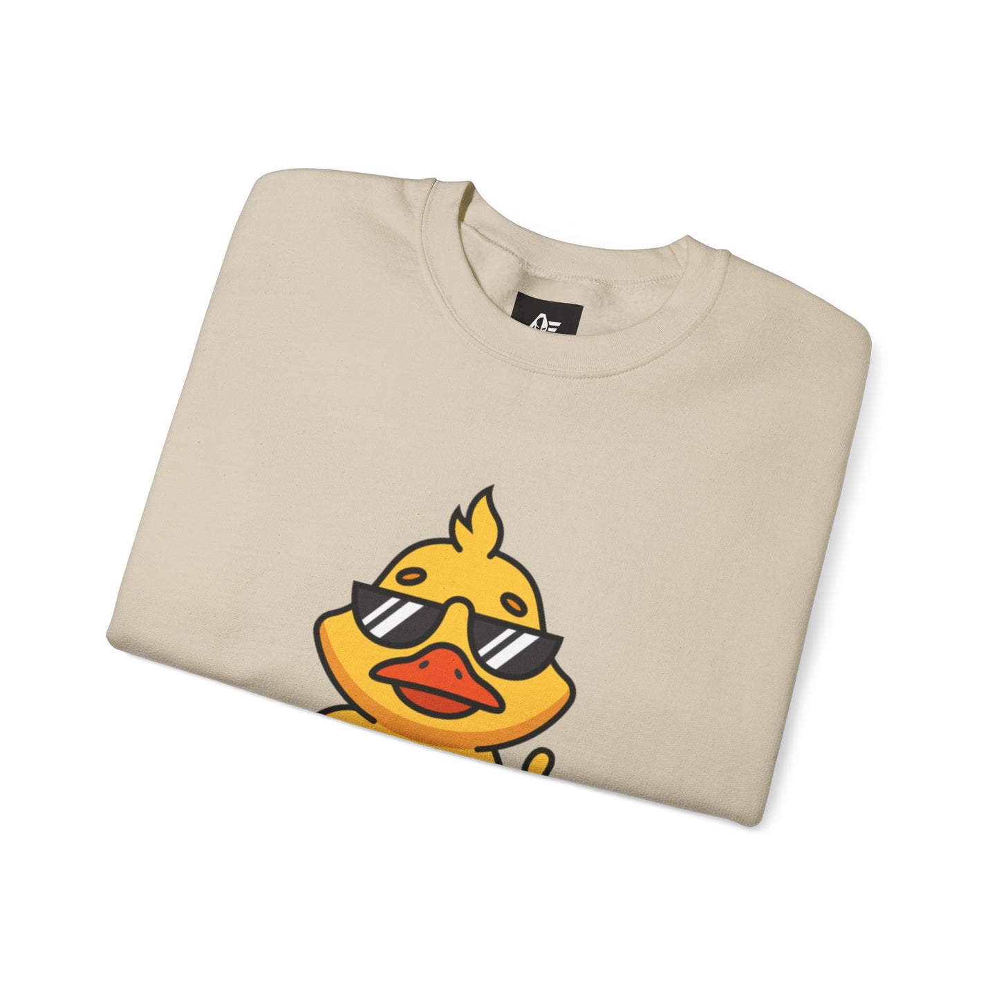 Crewneck Sweatshirt — Cool Sunglasses Duck Graphic, Cute Thumbs-Up Cartoon Pullover