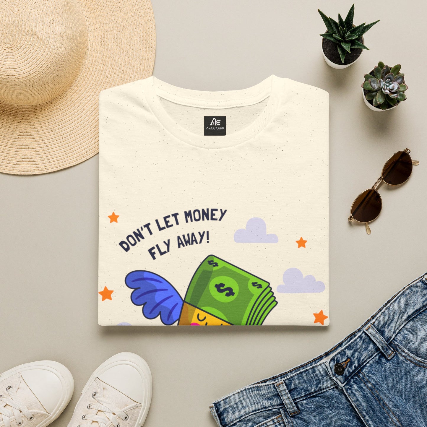 Don't Let Money Fly Away T-Shirt — Cute Flying Cash Graphic Tee