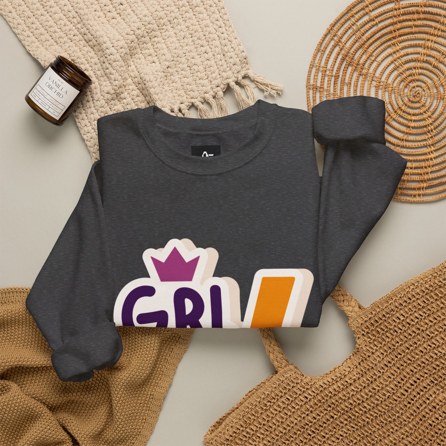 GRL PWR Crewneck Sweatshirt – Girls Power Lightning Bolt Graphic
