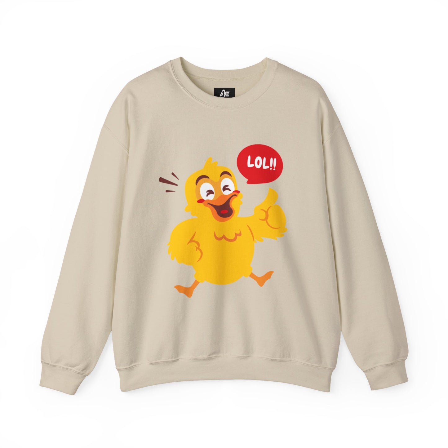 Crewneck Unisex Sweatshirt — Cute Laughing Chick Design ("LOL")