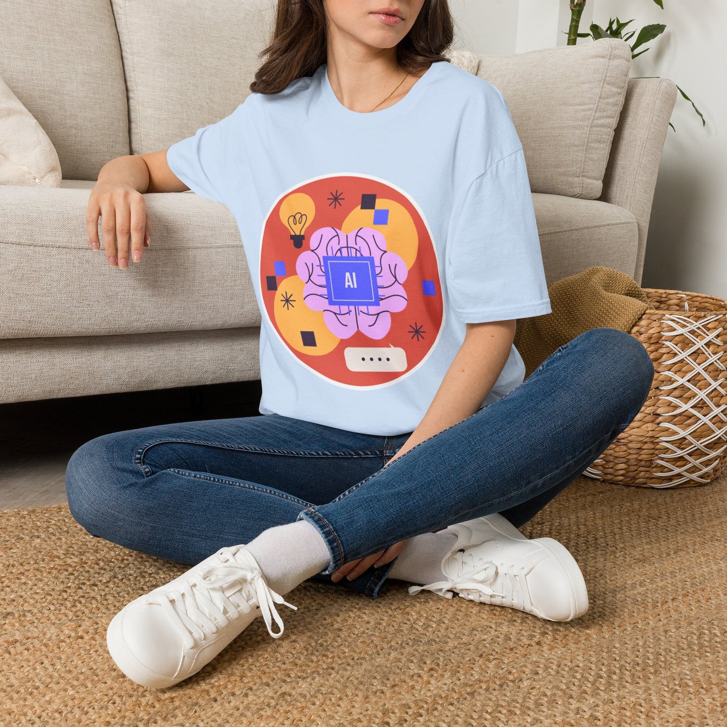 AI Brain Graphic T-Shirt — Techy Innovation Tee with Lightbulb Design