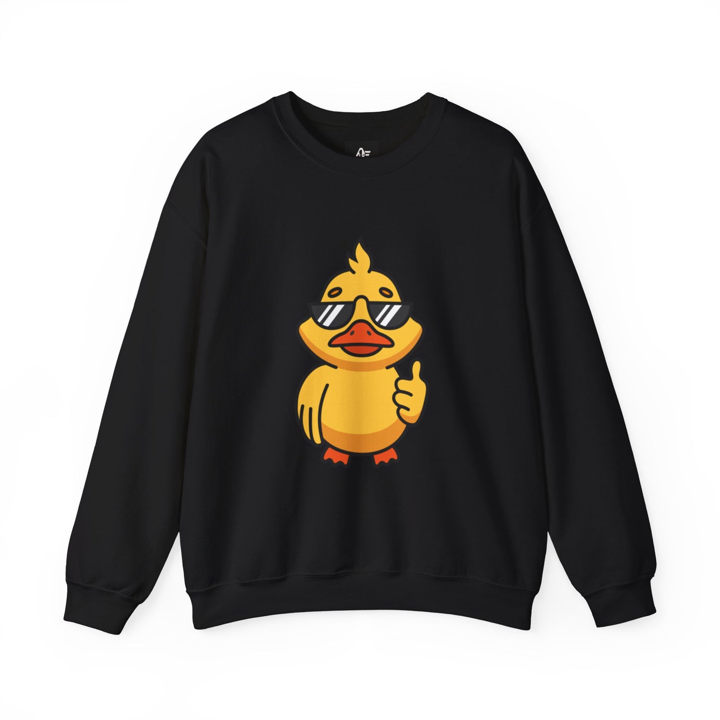Crewneck Sweatshirt — Cool Sunglasses Duck Graphic, Cute Thumbs-Up Cartoon Pullover