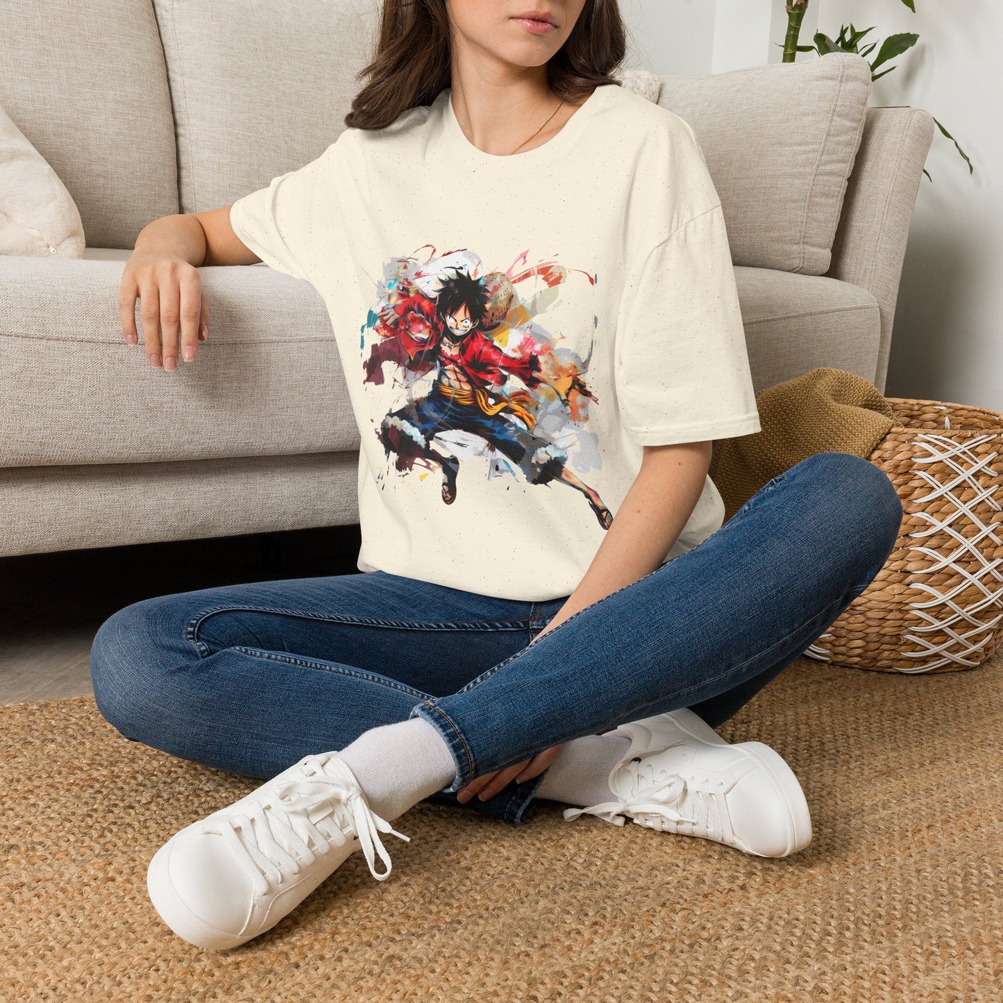 Anime Graphic Unisex T-Shirt — Dynamic Fighter Watercolor Design