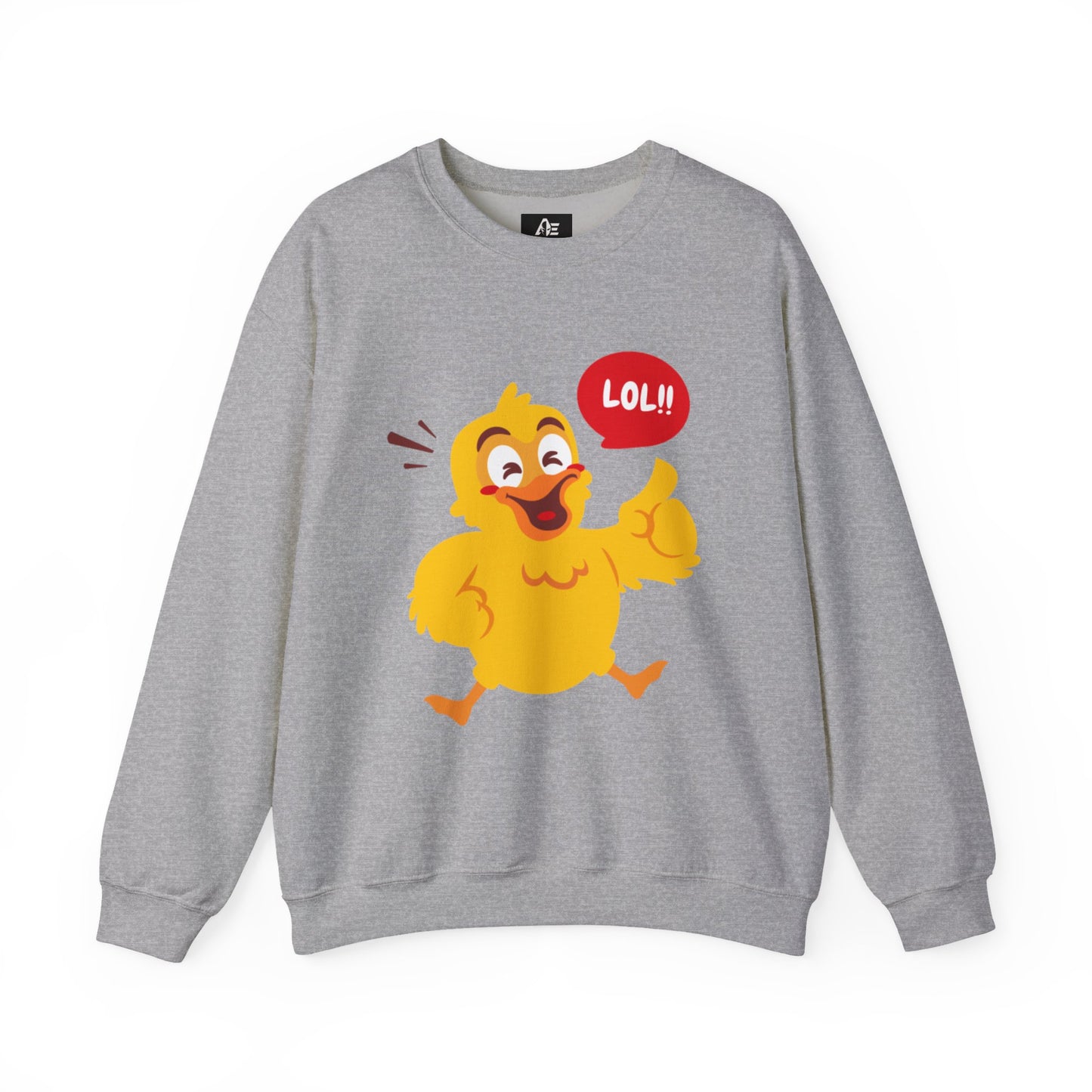 Crewneck Unisex Sweatshirt — Cute Laughing Chick Design ("LOL")