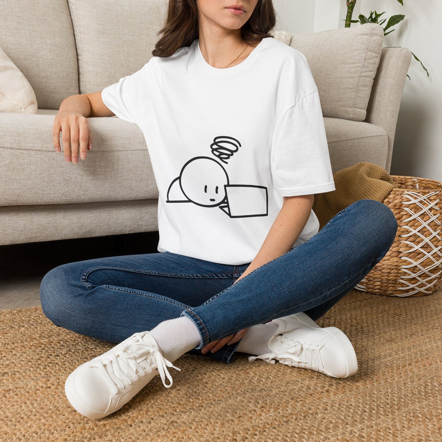 T-Shirt — Minimal 'Overthinking at Laptop' Cute Line Art Tee