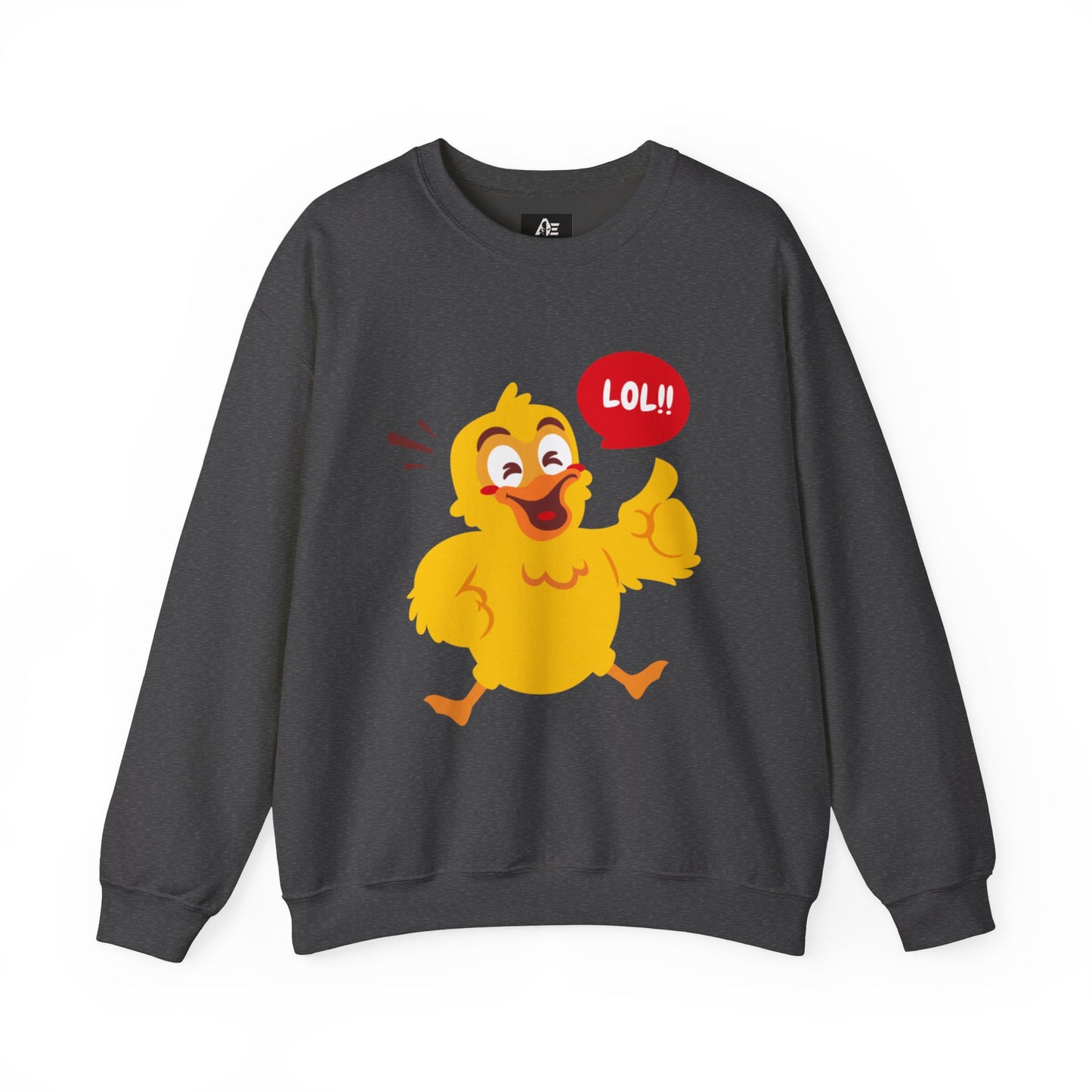 Crewneck Unisex Sweatshirt — Cute Laughing Chick Design ("LOL")