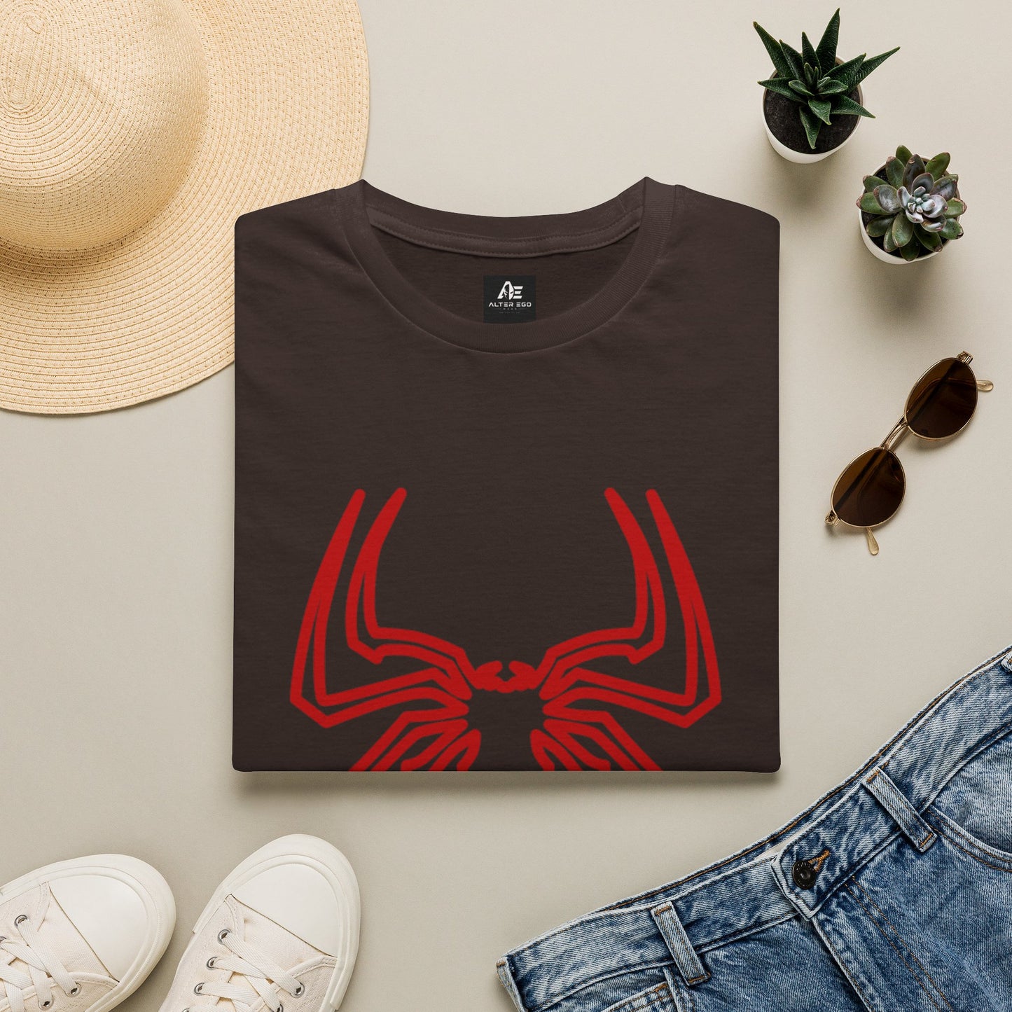 Spider Emblem T-Shirt — Red Minimal Spider Logo Tee