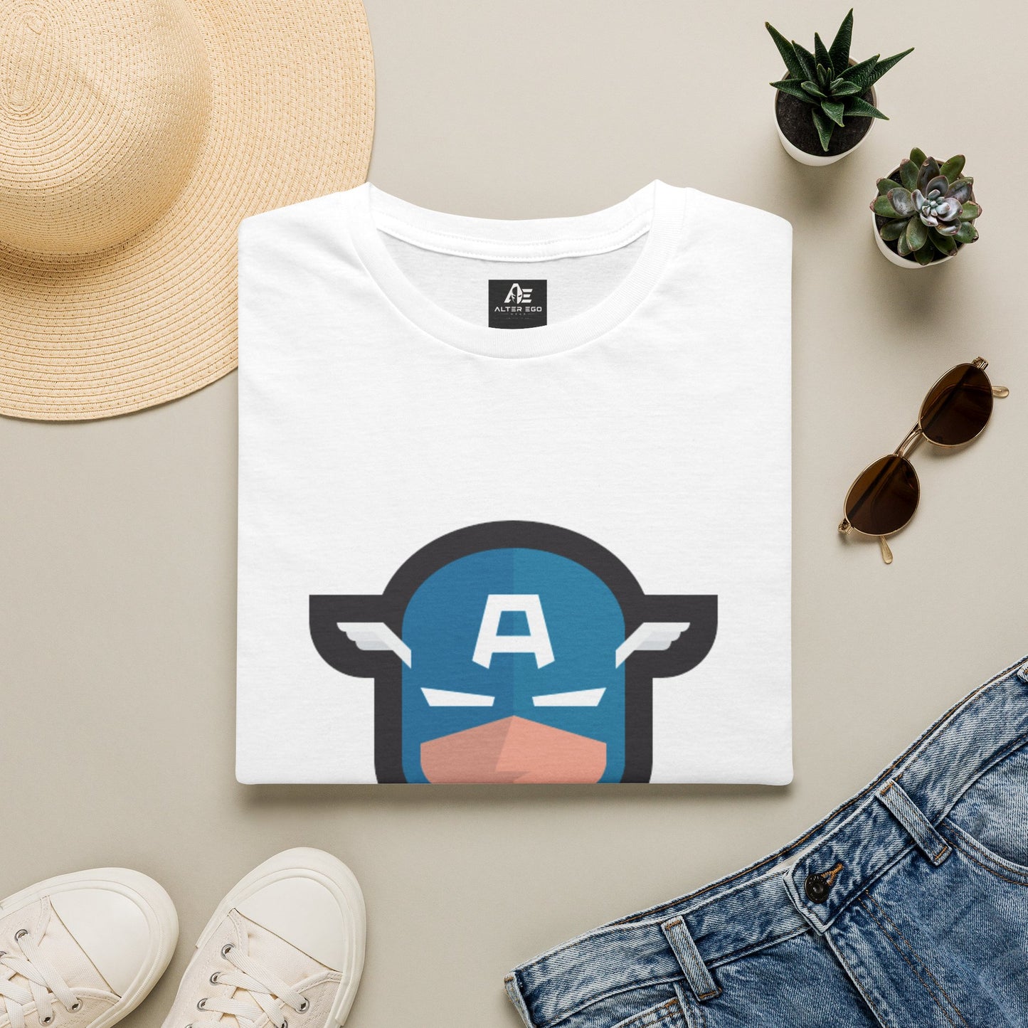 Captain Mask Graphic T-Shirt — Retro Patriotic Superhero Tee