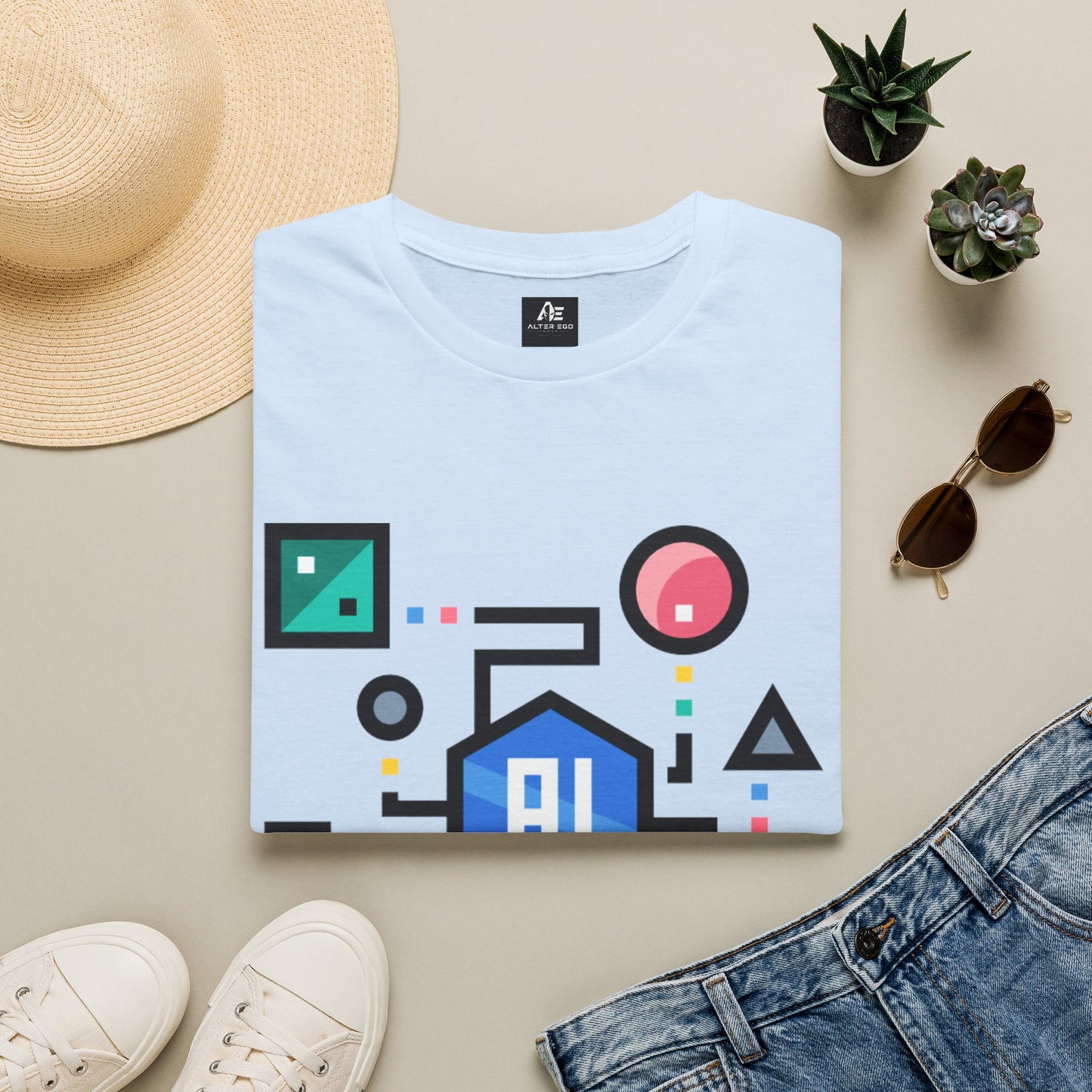 AI Circuit Graphic T-Shirt — Colorful Geometric Tech Design