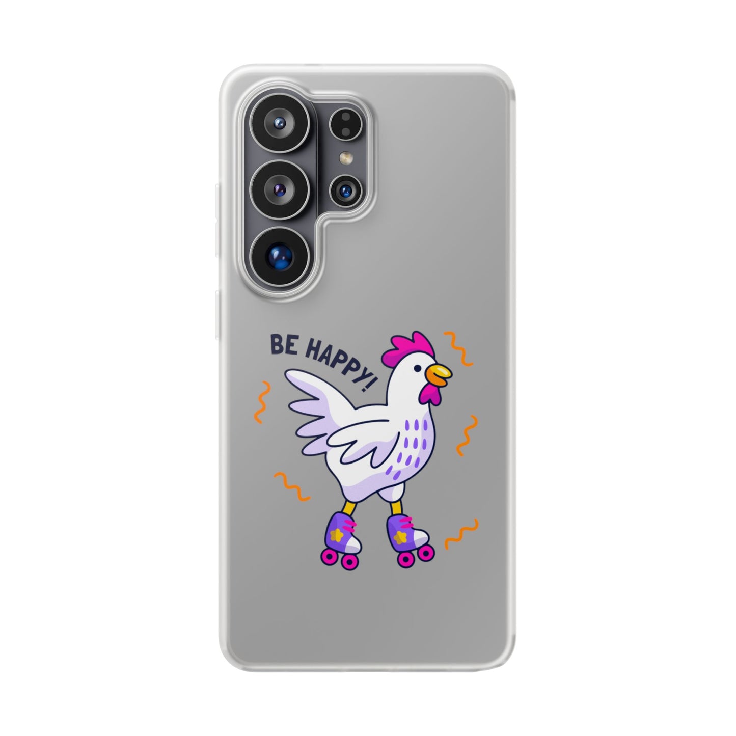 Clear Phone Case — 'Be Happy' Roller Chicken Cute Protective iPhone Cover