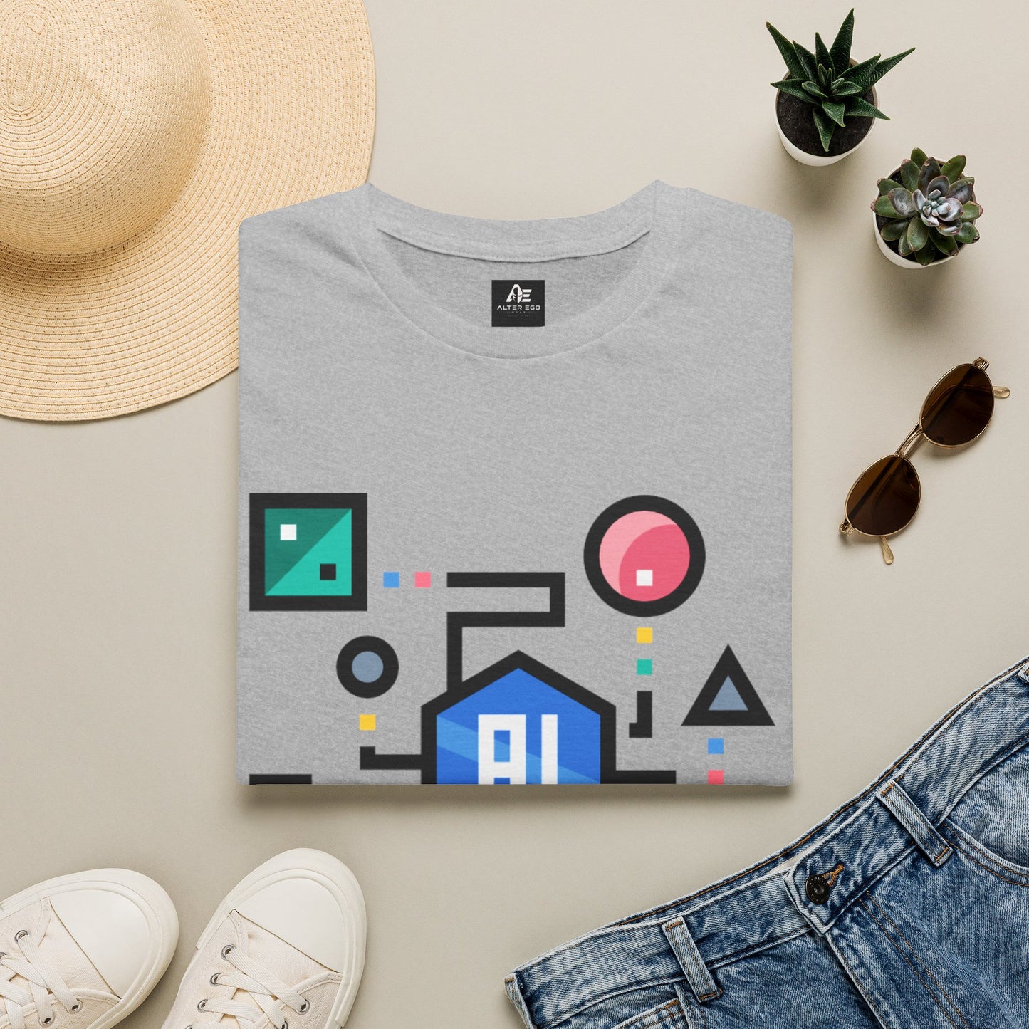 AI Circuit Graphic T-Shirt — Colorful Geometric Tech Design