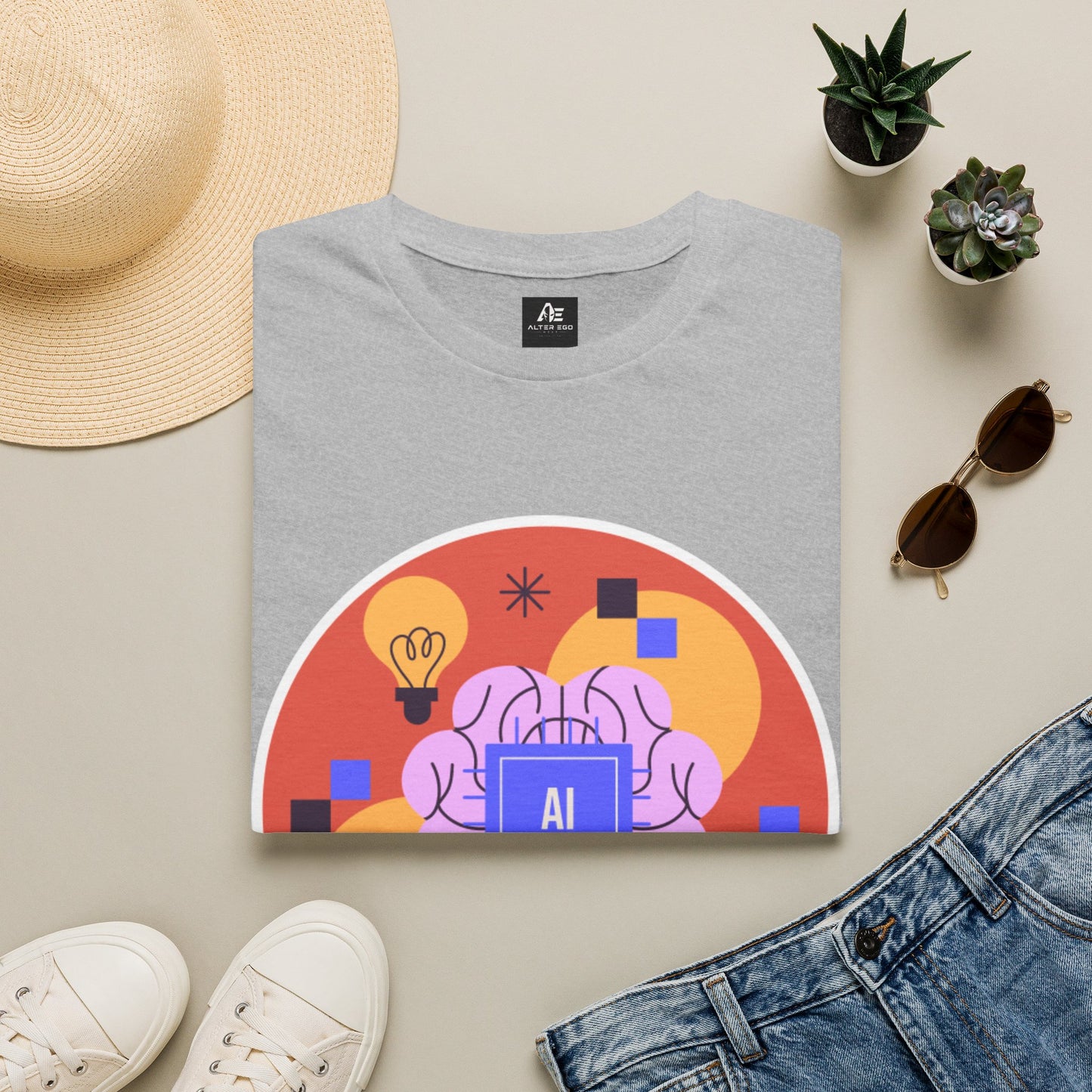 AI Brain Graphic T-Shirt — Techy Innovation Tee with Lightbulb Design