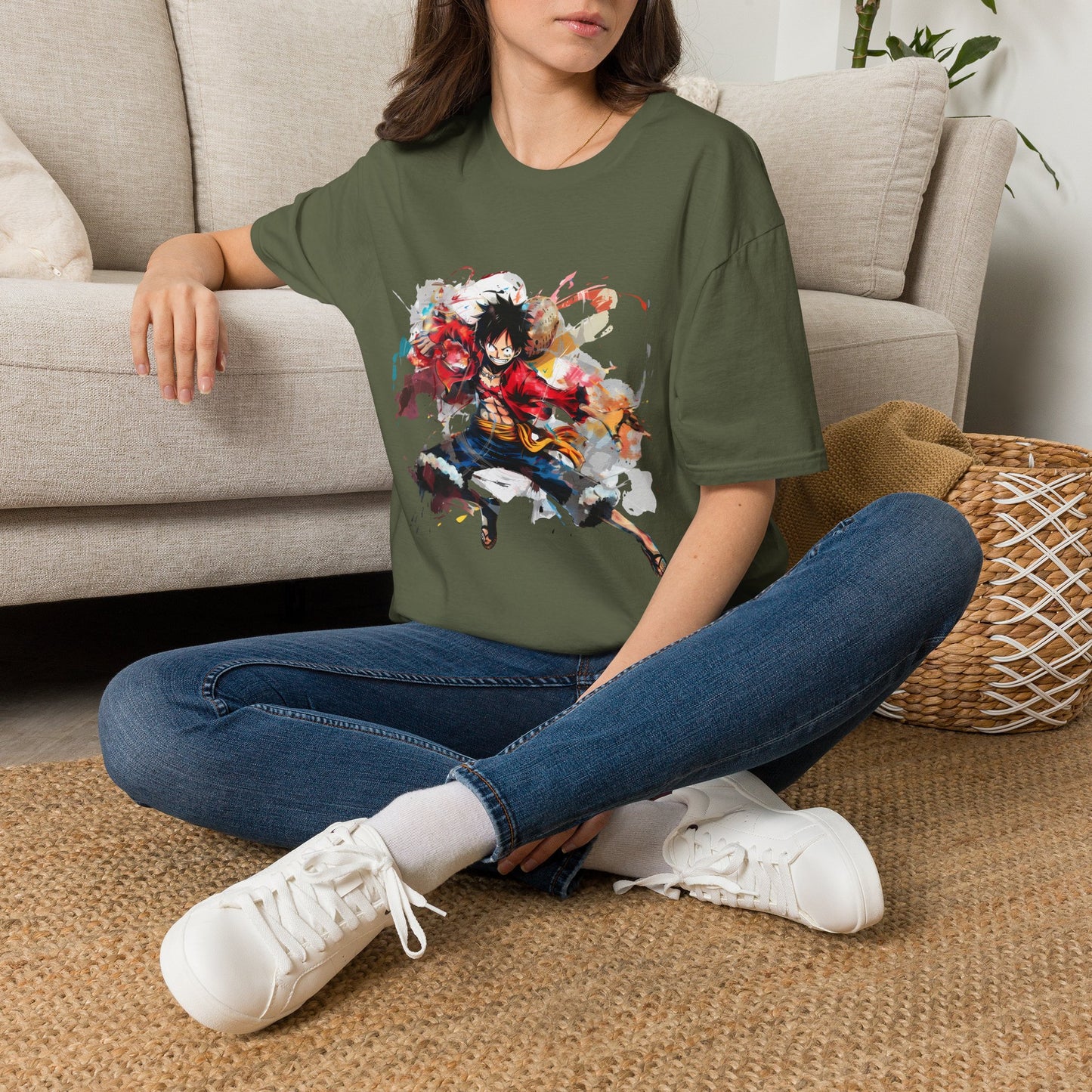 Anime Graphic Unisex T-Shirt — Dynamic Fighter Watercolor Design