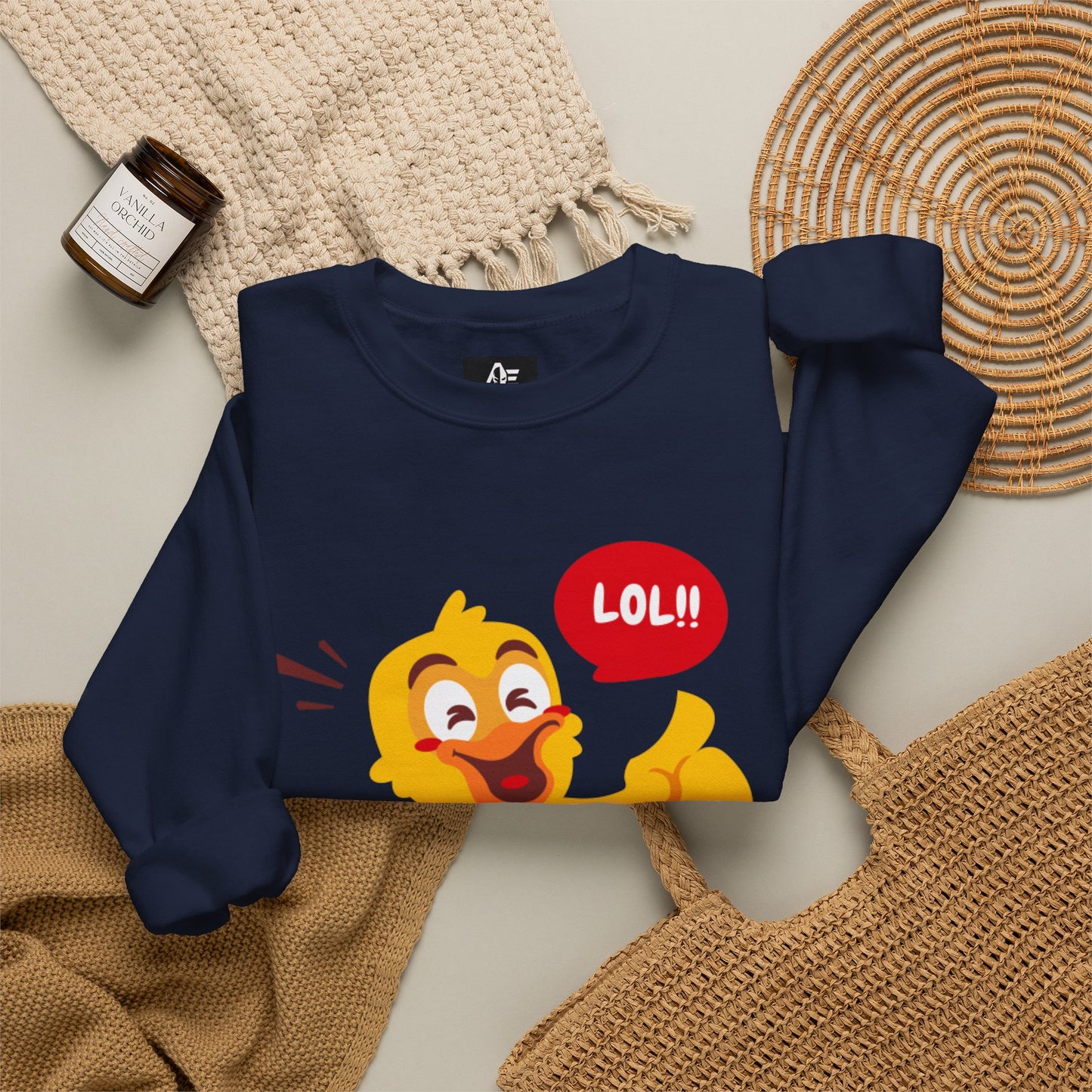 Crewneck Unisex Sweatshirt — Cute Laughing Chick Design ("LOL")