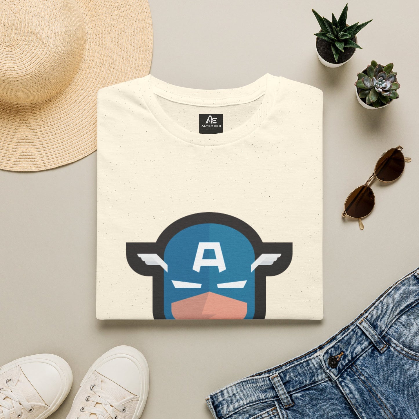 Captain Mask Graphic T-Shirt — Retro Patriotic Superhero Tee
