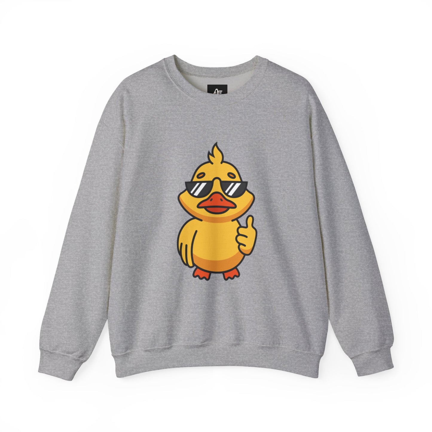 Crewneck Sweatshirt — Cool Sunglasses Duck Graphic, Cute Thumbs-Up Cartoon Pullover
