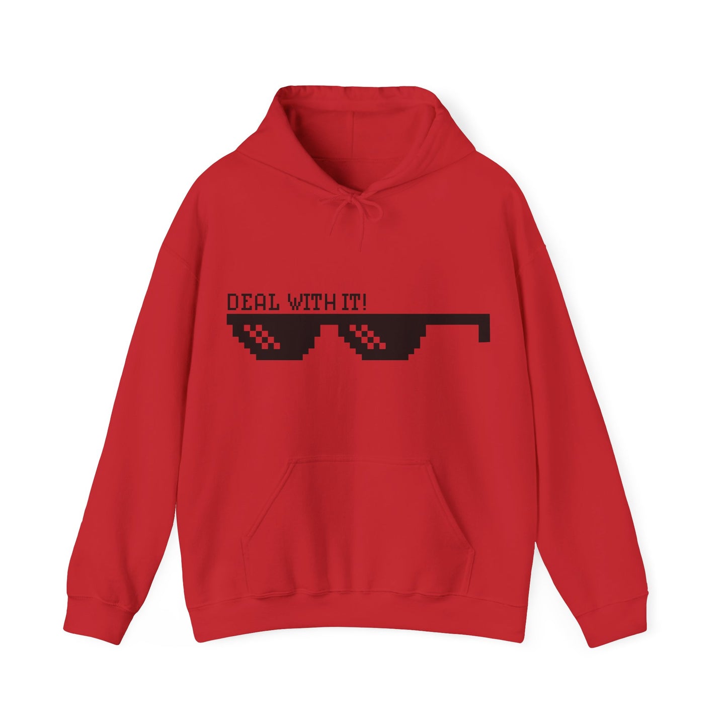 Deal With It Sunglasses Hoodie — Pixelated Meme Graphic Hooded Sweatshirt